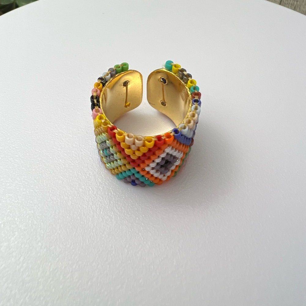 Geometric Pattern Stylish Miyuki Beaded Adjustable Rings - Trendy Boho Rings - Picture 4 of 12
